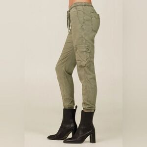 Bella Dahl Cargo Jogger Track Pants 100% Linen Olive Green Small